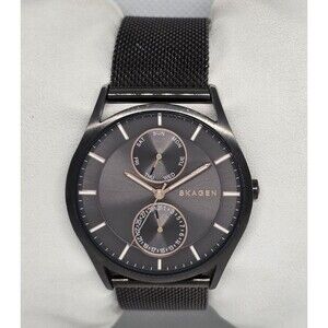 Men's Skagen Holst Day Date Gray Dial Steel Mesh Band Watch SKW6180 13